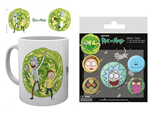 Set: Rick Y Morty, Portal Taza Foto (9x8 cm) Y 1 Rick Y Morty, Set De 