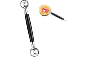 YUZHOU 1 PC Double Sided Melon Baller, Round Melon Balls Fruit Baller Scoop Melon Baller Scoop Stainless Steel Melon Baller Melon Scoop Double Scoop Ice Cream Cone Double Dessert Scoop for Fruit Ice Cream
