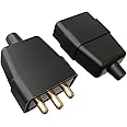 rhinocables 3 Pin In-Line Mains Power Adapter, Rubber Connector Weather-resistant Design, Durable Electrical Plug for Home, Office, and DIY Projects (Black)