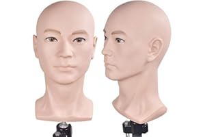 DAVINONA Cabeza de maniquí de entrenamiento para cosmetología profesional, cabeza de muñeca calva para hacer pelucas, con soporte de pinza de mesa incluido.