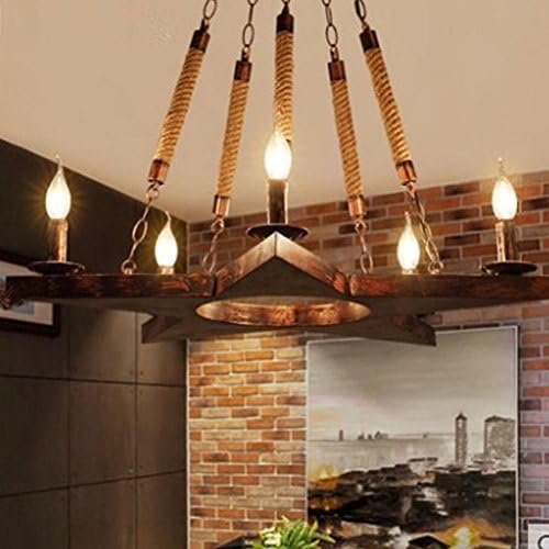 Vintage Edison Pendant Light E27 Lamp Socket Retro Antique Industrial Hemp Rope Iron Metal 5-Lights Pendant Lamp Personality Brown Rustic Pentagram Adjustable Height Ceiling Lighting Max 60W L70cm