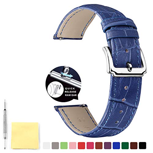 Replacement Watch Band Blue Leather Quick Release Strap 10,12,14,15,16,17,18,19,20,21,22,23,24,26,28MM