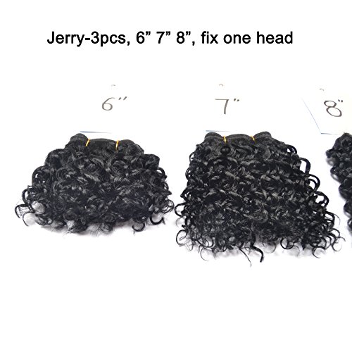 # 1B, Jerry Wave, 3pcs/lot100g onda corta Kinky de Brasil extensiones de cabello humano rizado