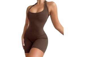 FDEETY Body sin Mangas Mujer Sexy Bodysuit Acanalado Halter Moldeador Vientre Plano Jumpsuit Elegante Reductor Camiseta Monos Ropa Verano