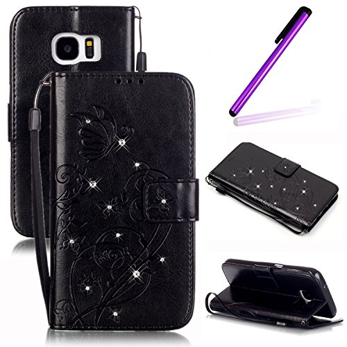 Für Samsung Galaxy S8 Plus Hülle Leder,Galaxy S8 Plus Hülle PU Lederhülle Flip Wallet Hülle im Bookstyle Cover Case,EMAXELERS Galaxy S8 Plus Hülle Silikon Schutzhülle PU Leder Hülle Flip Wallet Case Kunstleder Tasche Cover mit Standfunktion und Kartenfächer Tasche,Galaxy S8 Plus Hülle Glitzer Bling Crystal Schmetterling Muster PU Ledercase Flip Schutzhülle Etui Handytasche Hülle für Samsung Galaxy S8 Plus,Black Butterfly with Diamond