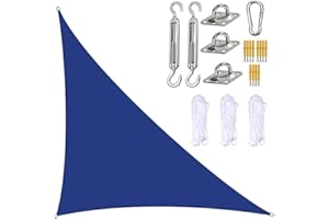 BXFUL Garden Sail Canopy, Triangle Sun Sail Shade with Fixing Kit, 3 Ropes, Waterproof, UV Block, Right Angle Garden Shade Sails Sunshade Awnings for Outdoor Patios (Blue,3m x 3m x 4.3m)