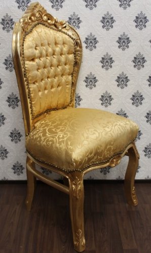 Casa Padrino Barock Esszimmer Stuhl Gold Muster/Gold - Barock Möbel Antik Stil