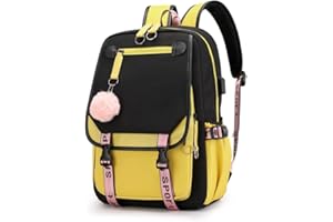 DEYAAH Teenage Girls' Backpack Middle Students Backpack, Large Capacity Bookbag with USB Charge Port, Secondary School Students Bookbag, Anti Theft Outdoor Daypack