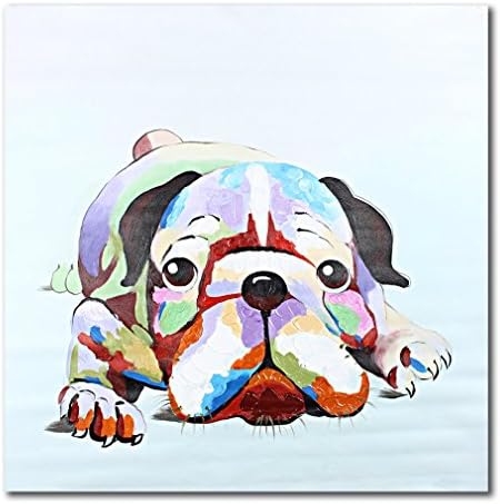 Raybre Art 100% Hand Painted Modern Abstract Paintings Lovely Animals Artwork Oil Paintings on Canvas Wall Art for Living Room Home Decoration Wall Decor 20x20Inch, No Frame (Lazy Dog)
