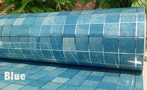 DooXoo Faux Tile Mosaic Aluminum Foil Self-adhensive Anti Oil Wallpaper 45x200cm for Kitchen Tile Backsplash Decorative Ceramic Tile (Blue) by DooXoo - 3