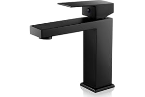 BOOXELY Robinet Salle de Bain Noir, Mitigeur Lavabo Monocommande, Hauteur de Bec 115 MM, Moderne Robinet Lavabo Robinetterie eau Chaude et Froide, G3/8