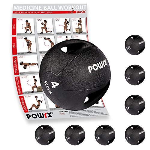 POWRX Balle médicale/Médecine Ball à Double poignée (4 kg)
