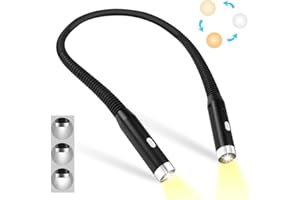 URAQT Luz de Lectura Cuello, Lampara Libro de Lectura Recargable, 3 Colores y 3 Niveles de Brillo Ajustables, Lampara Lectura Flexible Diseño Ergonomico para Leer Nocturna, Tejer, Reparar, Acampar