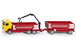siku 1797, Construction Material Lorry with Trailer, 1:87, Metal,Plastic, Red,Yellow, Movable crane