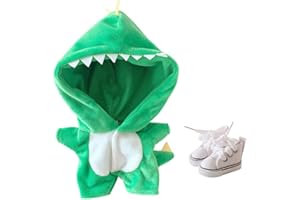 niannyyhouse Traje de dinosaurio de 20 cm, ropa de muñeca de felpa, mamelucos, zapatos, conjunto de 2 piezas de pijama verde (verde)