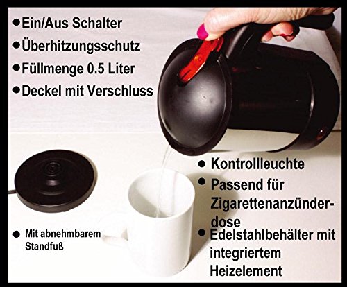 Wasserkocher 12 Volt für Kfz, Edelstahl kabellos Babykostwärmer Babykosterwärmer 12V - 2