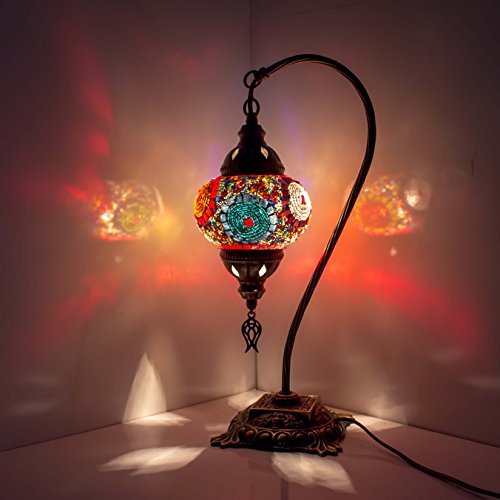 Preisvergleich Produktbild Mosaik-Lampe – türkisches Mosaik-Tisch- und Schreibtischlampe, atemberaubender marokkanischer Stil, einzigartiger Globus Lampenschirm, Schwanenhals Serie (Citrin)
