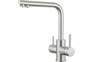 CREA Grifo Cocina 3 Vías Osmosis, Grifo Osmosis Fregadero Giratorio a 360°, Grifo de Cocina Tre Vías con Dos Asas, Grifo Cocina Fregadero Tre Vías, Acero Inoxidable