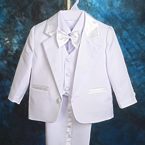 Lito Angels Baby Jungen 5 Stück set Formale Tuxedo Anzug Taufe Taufanzug Gr. 18-24 Monate Weiß - 2