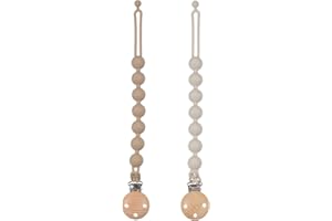 meanus Lot de 2 attache-tétine en silicone 2 en 1, porte-tétine et anneau de dentition au design monobloc, pour bébé, fille et garçon, sans BPA, sable et gris clair