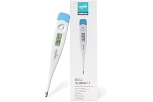 EUROPAPA Termometro Febbre Digitale Per Neonati, Bambini E Adulti, Termometro Per Bocca, Ascellare O Rettale, Impermeabile Con Allarme Febbre (Azzurro)