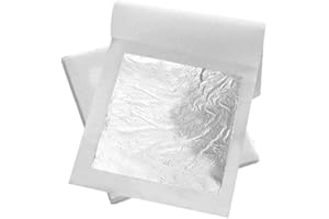 PUEDNO Silver Foil Sheet, 100 Sheets Metallic Foil Flakes, Imitation Silver Leaf Flakes for Gilding Crafting Home Improvement 14x14cm Silver