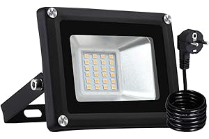 ‎PAPASBOX LED Strahler, LED Fluter IP65 wasserdicht Außenstrahler Flutlichtstrahler Aluminium Scheinwerfer Licht 3000K,EU Stecker, ideale Wandleuchte für Garten, Sportplatz[Energieklasse A+] (20W Warmweiß)