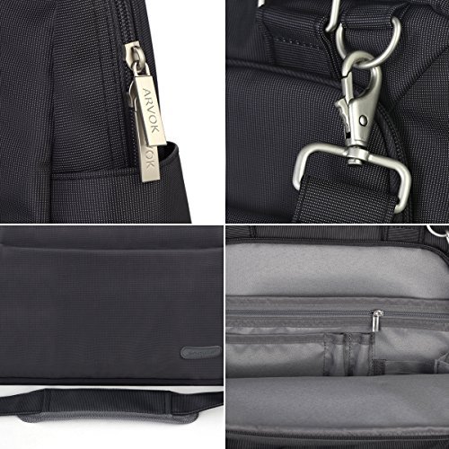 Arvok 15 15,6 16 Zoll Laptop Schultertasche Aktentasche Wasser-beständiger glatt Gewebe Hülle mit Griff / Gurt/ Notebook Computer Ultrabook Messenger-Tasche Tragetasche Für Acer / Asus / Dell / Lenovo, Schwarz - 3