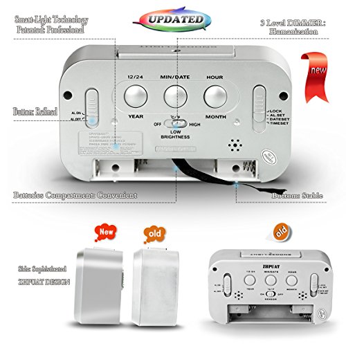 ZHPUAT Digital-Wecker Digitaluhr große LCD-Ziffern mit Hintergrundbeleuchtung Metallfarbe Hellgrau - 5