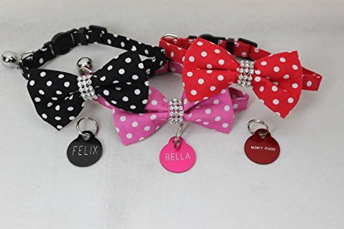 Cat Collar Safety Bowtie Polka Dot Spot Spotty Snap with Engraved ID tag (Pink)