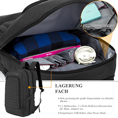 DTBG leichtgewichts Rucksack mit USB Anschluss Business Backpack l  ssiger Arbeit Rucksack Studenten Schule Rucksack mit Anti-Diebstahl Tasche Laptop 