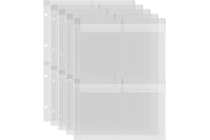 OTCRAFT 5 Pack A4 Size Plastic Binder Pockets,4 Holes Waterproof PVC Folders Loose Leaf Bag forBudgeting Loose Leaf Bags Planner Insert Pouches Photo,Document, Stamp & Die Storage Bills Organizer(4 Grid)
