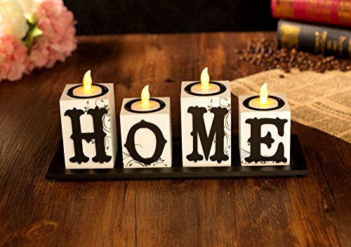Home Decor weiße LED Holz-Teelicht Kerze Halter Love Dream Geschenk-Set Home
