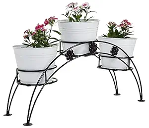 Green Gardenia Iron 3 Tier Pot Stand with Metal Planter -White