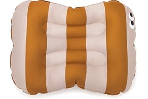 NOUI NOUI Have a seat - stripes - nude/mustard, Aufblasbares Sitzkissen, Sitzerhöhung, Für das Kind, das für einen Hochstuhl zu groß und für einen Erwachsenenstuhl zu klein ist. Kissengröße: 51 x 36 cm