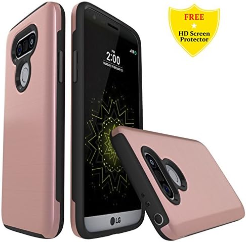 LG G5 Case + Free HD Screen Protector,idatog® Rugged Heavy Duty Bumper Armor Case 360 Protective Shock-Absorption, High PC Back Cover, Soft Rubber TPU Bumper (TPU inside), Anti-Scratch case cover For LG G5 (Rose Gold)