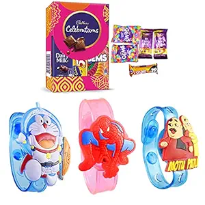 Urvi Creations 3 Set Of 3 Light Up Cartoon Character Rakhi With Chocolate Celebration Rakshabandhan Rakhi Gift For Kids Boys Girls