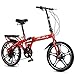 Produktbild FJW Unisex Gefedertes Fahrrad 20 Zoll Kohlenstoffreicher Stahl 7 Geschwindigkeit Doppelscheibenbremse Aluminiumlegierung Integriertes Rad Student Kind Pendlerstadt Fahrrad,Red