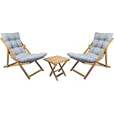 BYSAY AHŞAP KATLANABİLİR TAŞINIR PUF MİNDERLİ ŞEZLONG. PLAJ, BAH&Ccedil;E, TERAS, BALKON İ&Ccedil;İN 3 L&Uuml; SET (GRİ)