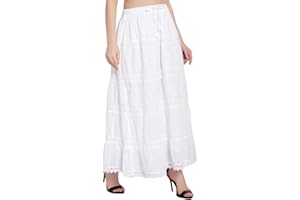 Doorwaytofashion Women Cotton Maxi Full Length Skirt Embroidered Boho Casual Festival Summer UK 10,12,14,16,18