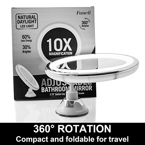 Fancii Tageslicht Kosmetikspiegel LED Beleuchtet mit 10-fach Vergrößerung, Dimmbares Licht, Starkem Saugnapf, 15cm Durchmesser, 360° Schwenkbar, Schminkspiegel mit Blendfreier Beleuchtung - 3