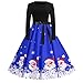 Price comparison product image BaZhaHei Ladies Christmas Print Long Sleeve Dress Women's Vintage Xmas Evening Party Swing Dress O-Neck Mid-Calf Pleated Dress with Belt