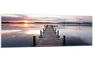 ARTTOR Vidrios decorativos 160x50cm Cuadro Sobre Vidrio Moderno Pasarela lago puesta de sol noche Grande XXL Cuadros Pared Impresiones Decoracion Salon Impresión en Cristal Wall Art Prints GAB160x50-2635