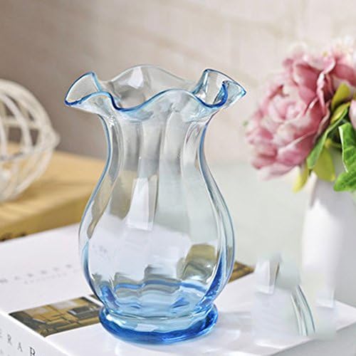Joyousac Glass Vase Lotus Leaf Edge Flower Glass Vase Decorative Centerpiece For Home or Wedding (M-20cm, lightblue)