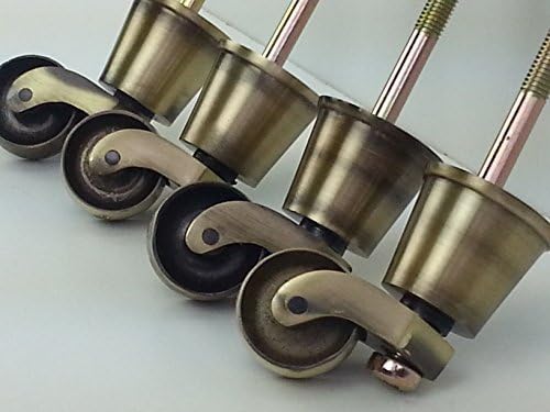 4x ANTIQUE BRASS CASTOR SOCKET, WHEEL &amp; 130mm BOLT FOR FURNITURE BEDS, SOFAS CHAIRS STOOLS ECT - RJB_AT