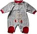 3-6 months - Baby Boys Cute Grey and Red Teddy Bear Velour Sleepsuit