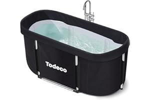 Todeco Bañera plegable para adultos, grande para spa portátil móvil, con soporte metálico reforzado, para baño pequeño, para ducha, Baños de hielo y baños calientes, 120 x 55 x 50 cm, negro