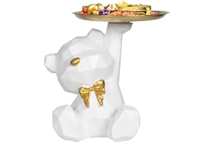Dokeno Statua di Orso con Vassoio, Orsetto Scultura Resina con Vassoio Portaoggetti per Chiavi, Gioielli, Caramella, Soprammobili Moderni Decorazione per Scrivania Soggiorno Ingresso di Casa Ufficio