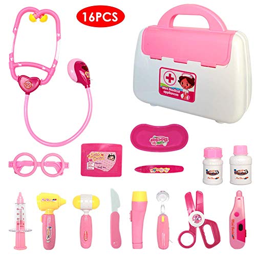 WoBoSen Doctora Juguetes, Caso Médico con Accesorios de Muñeca Juguetes Doctor Case 16 Piezas para Niños (Rojo.)