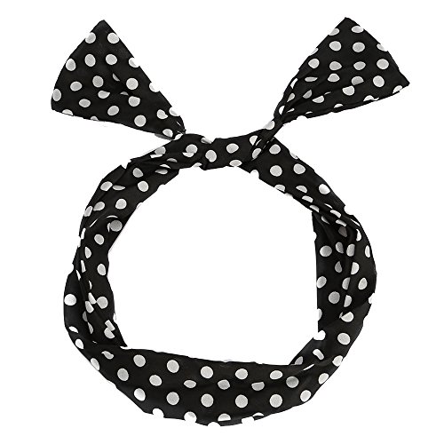 FENTI Damen Maedchen Haarband POLKA DOTS Rockabilly Draht biegbar Bunny Ohr binden Bow Stirnband Haarschmuck Geschenk Gift Schwarz mit Weiss